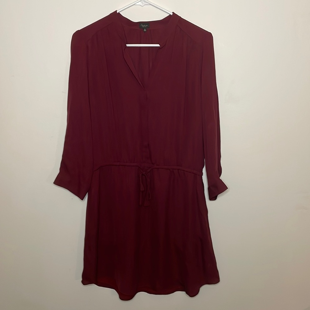 Sheer Maroon Long Sleeve Mini Dress